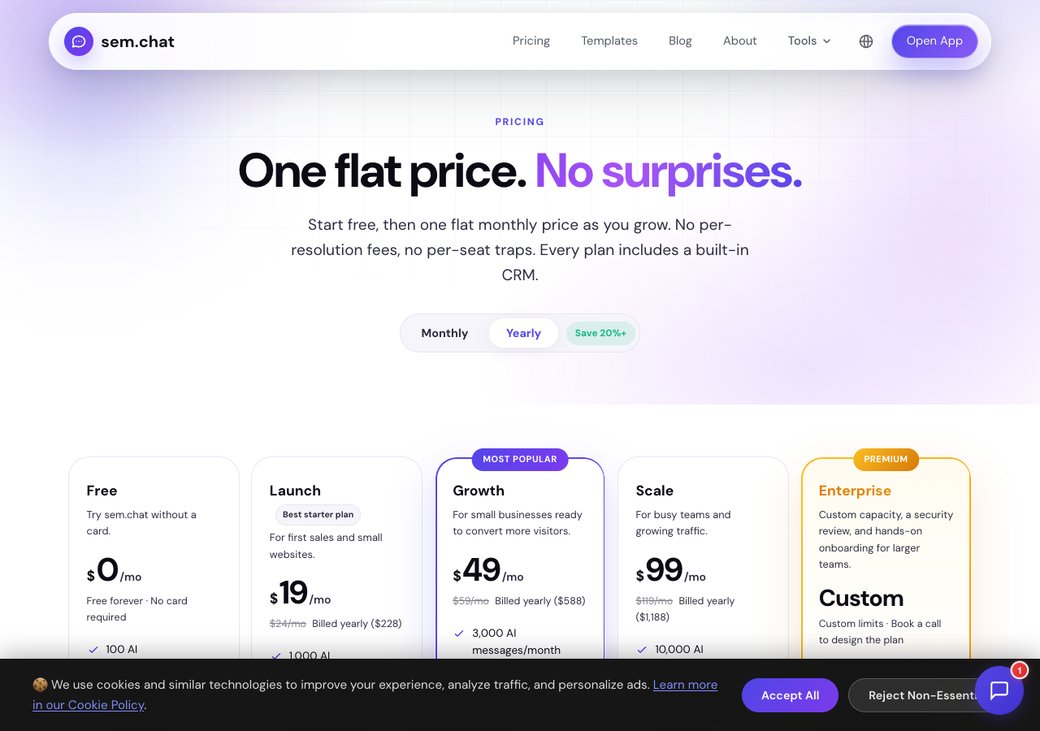 CRM Software Pro pricing page showing flat monthly tiers