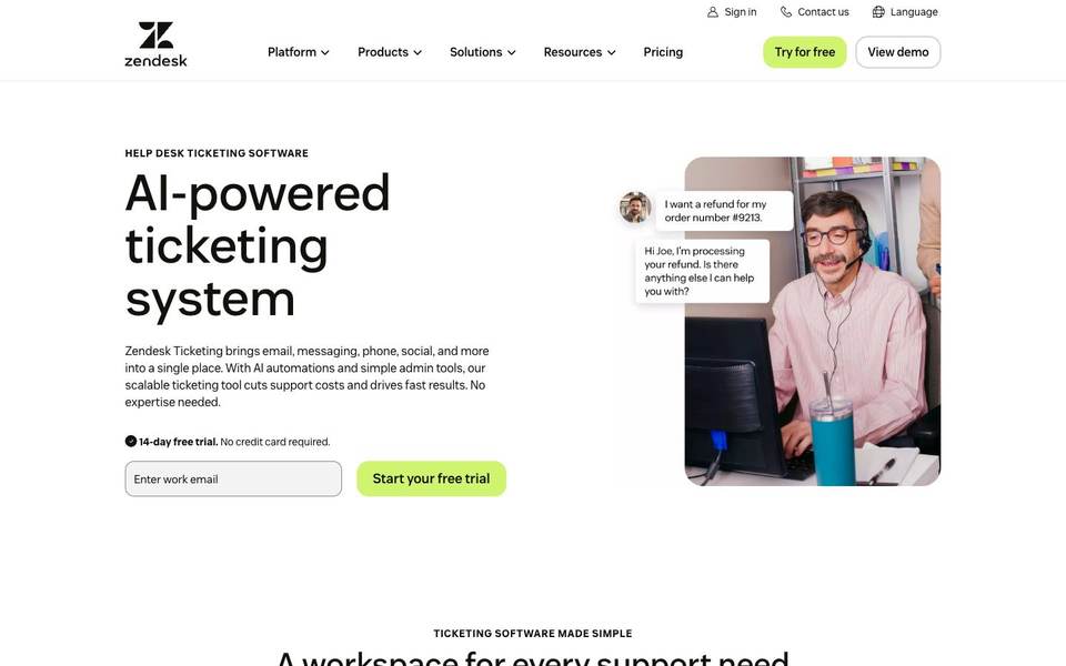 Zendesk ticketing page screenshot